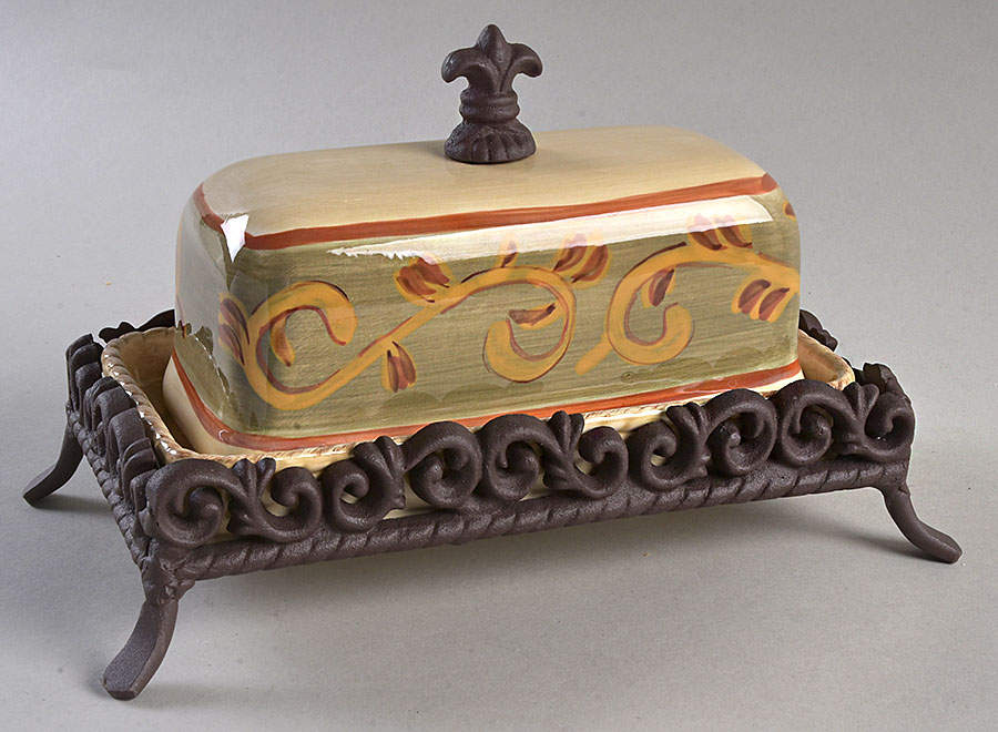Sienna 1/4 Lb Covered Butter & Metal Stand by Artimino-1