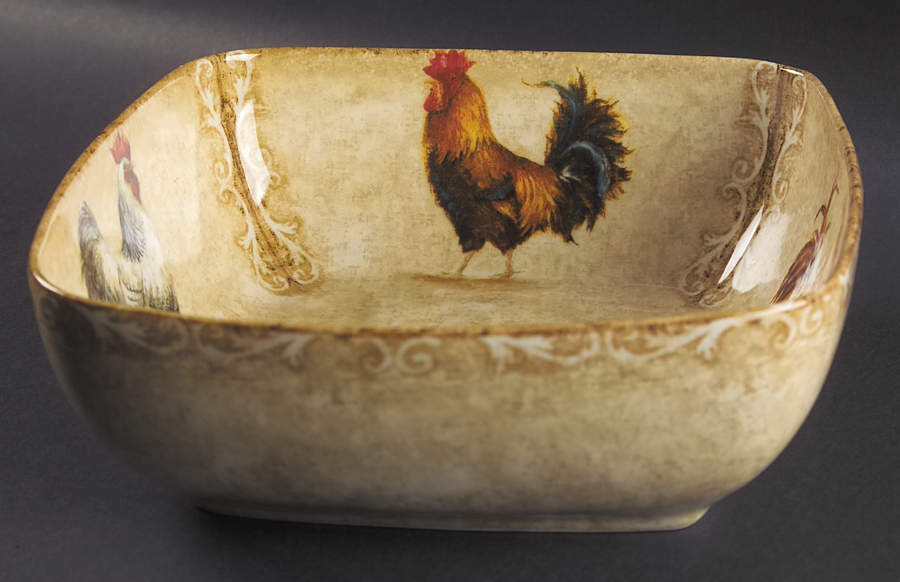 Rustic Roosters 10" Square Vegetable Bowl by 222 Fifth (PTS)-1