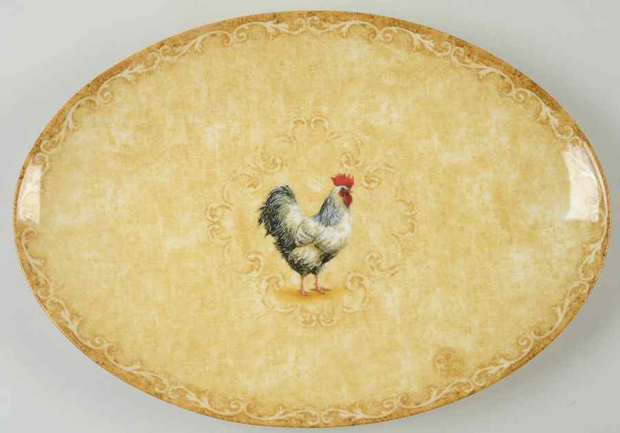 Rustic Roosters 14" Oval Serving Platter by 222 Fifth (PTS)-1