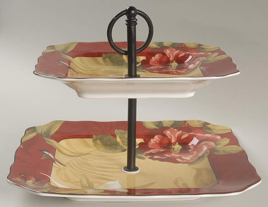 Belize 2 Tiered Serving Tray (Square Dinner&Salad Plate) by 222 Fifth (PTS)-1