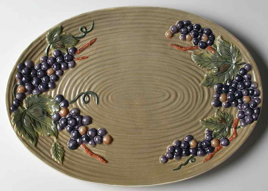 Grapevine Khaki 16" Oval Serving Platter by 222 Fifth (PTS)-1