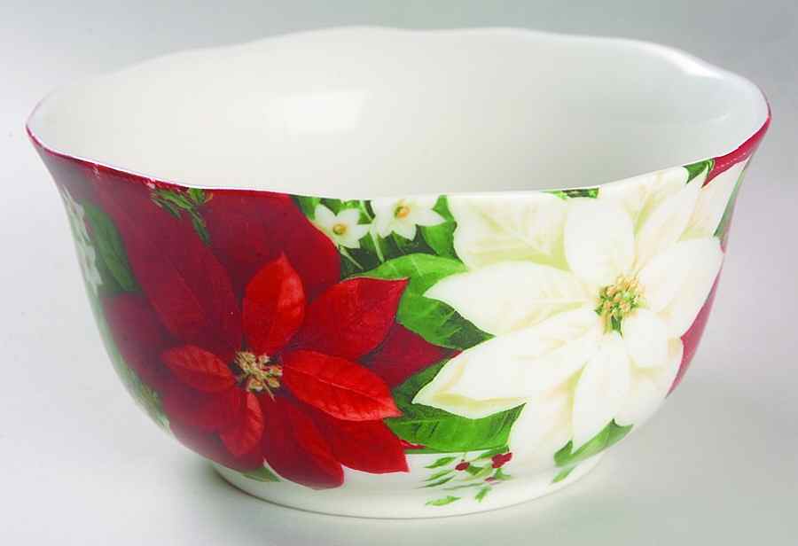 Plaid Poinsettia Soup/Cereal Bowl by 222 Fifth (PTS)-1