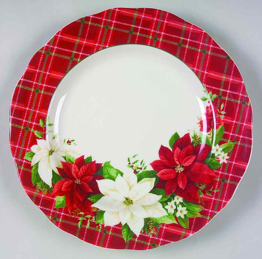 Plaid Poinsettia Dinner Plate by 222 Fifth (PTS)-1
