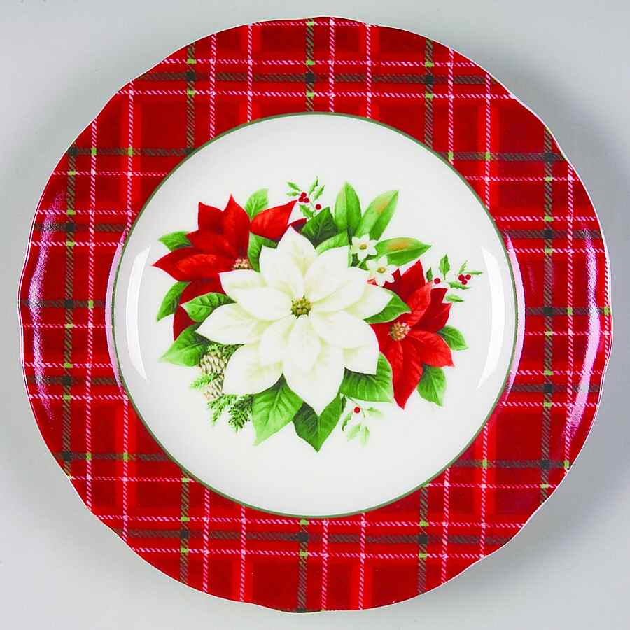 Plaid Poinsettia Salad Plate by 222 Fifth (PTS)-1