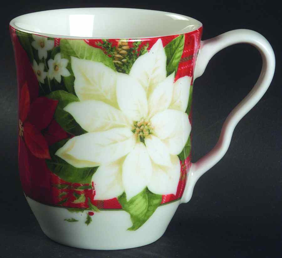 Plaid Poinsettia Mug by 222 Fifth (PTS)-1
