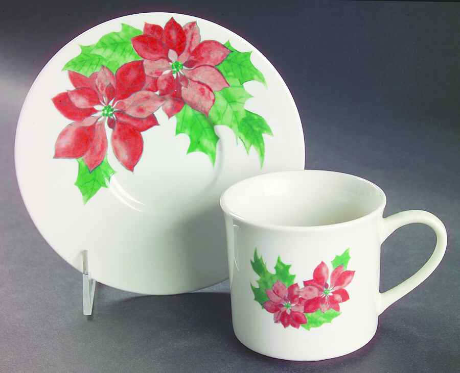 Poinsettia Flat Cup & Saucer Set by American Atelier-1