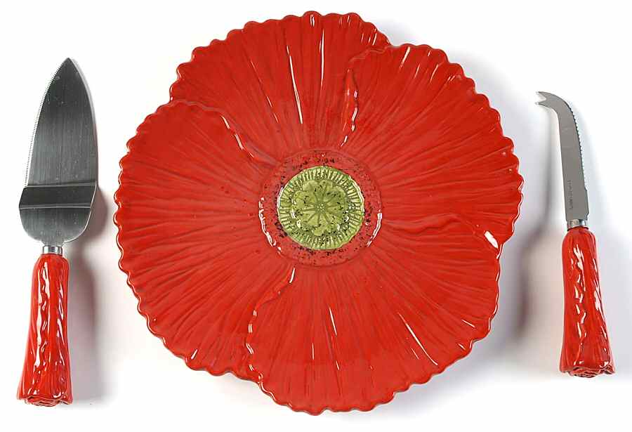 Fleur Rouge Figural (Red) 3 Piece Cake & Cheese Set (CA, CHEK, PCS) by Ambiance-1