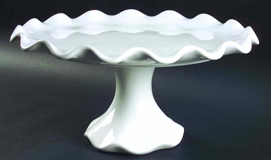 Ruffled White 13" Diameter Pedestal Cake Stand by Ambiance-1