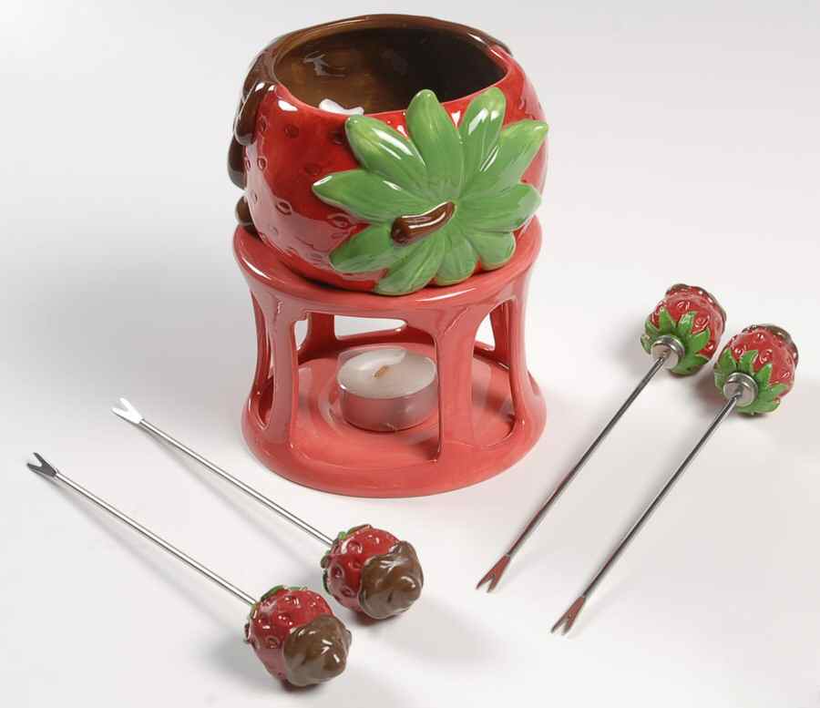 Strawberries and Champagne (6 Pc) Fondue (Open Pot, Stand & 4 Forks) by Ambiance-1