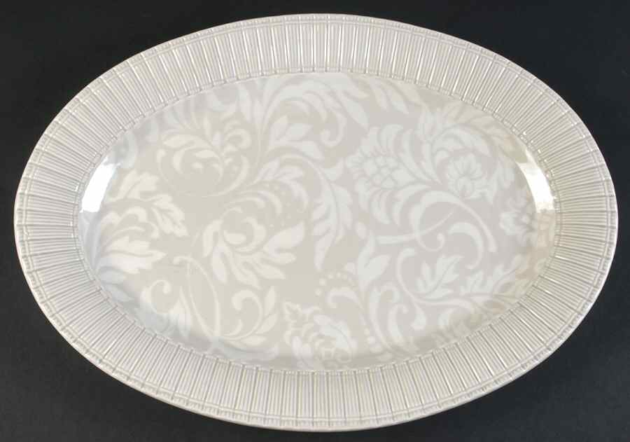 Brocade Taupe 16" Oval Serving Platter by Ambiance-1