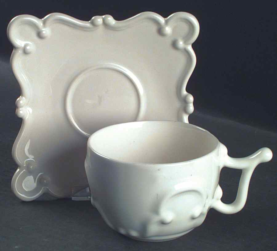 Carcossonne Ivorie (Ivory) Flat Cup & Saucer Set by Antheor (France)-1
