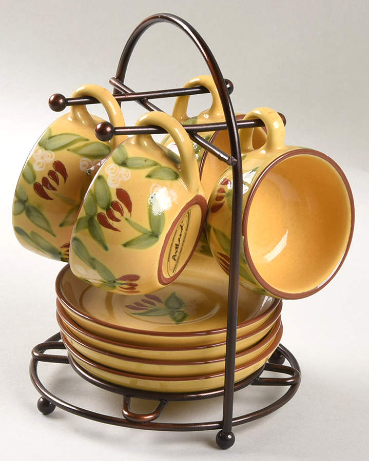Margaux 9 Piece Espresso Set, 4 Cup & Saucer with Metal Ra by Artland-1