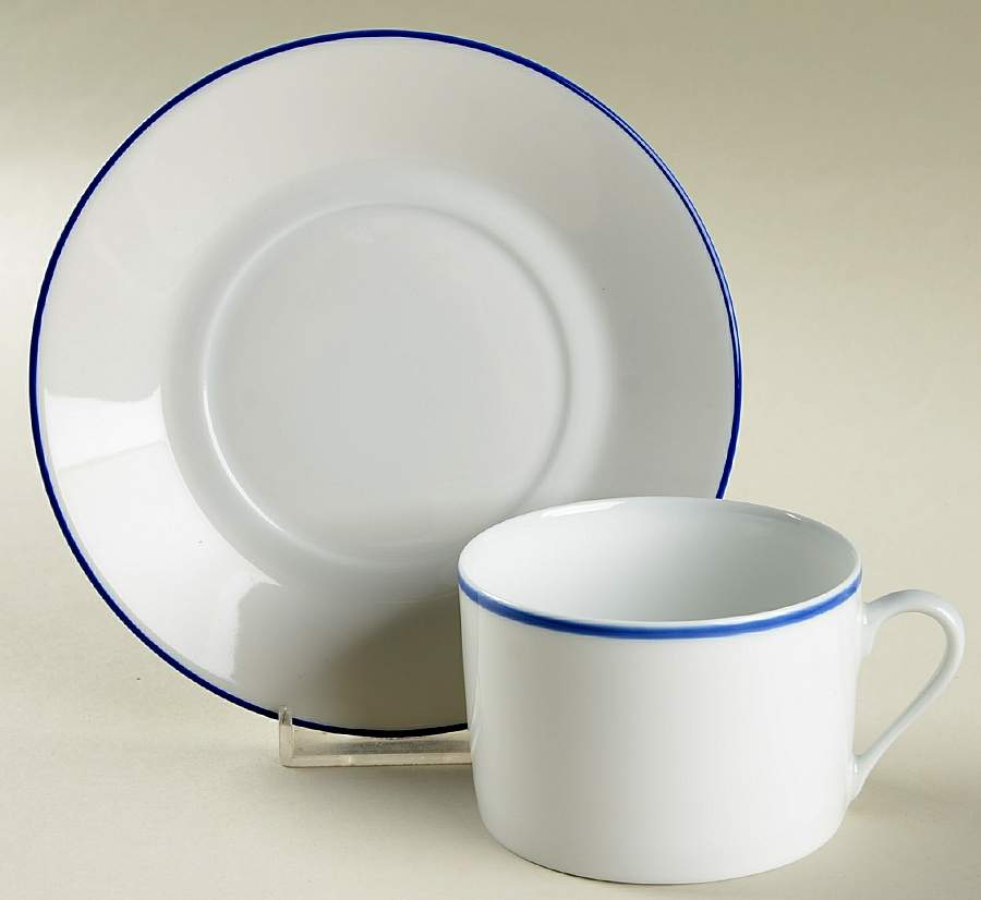 Tuileries Blue Band Flat Cup & Saucer Set by Apilco-1