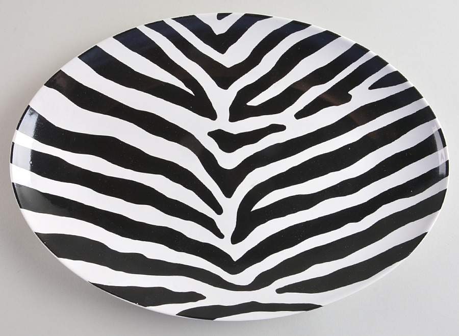 Zebra Black 13" Oval Serving Platter by 222 Fifth (PTS)-1