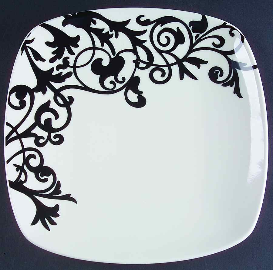 Rococo Black and White Square Dinner Plate by 222 Fifth (PTS)-1