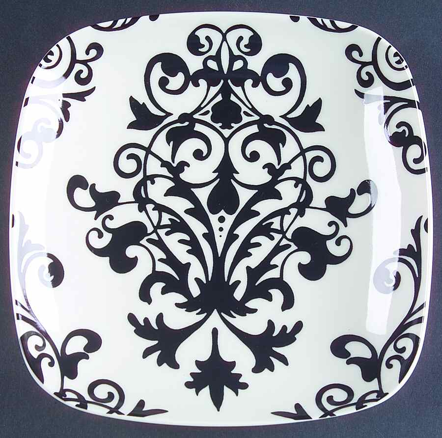 Rococo Black and White Square Salad/Dessert Plate by 222 Fifth (PTS)-1