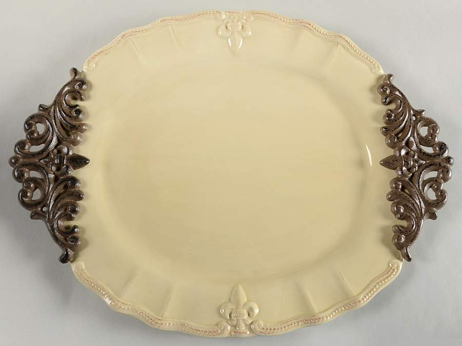 Fleur De Lis Cream 19" Oval Serving Platter by Artimino-1