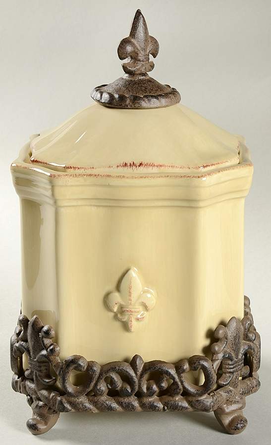 Fleur De Lis Cream Small Canister with Metal Base by Artimino-1