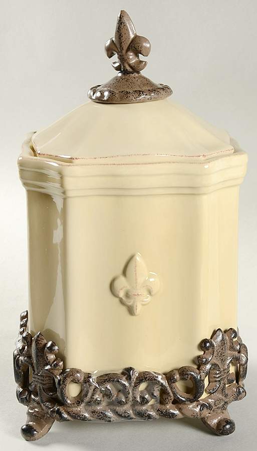 Fleur De Lis Cream Medium Canister with Metal Base by Artimino-1