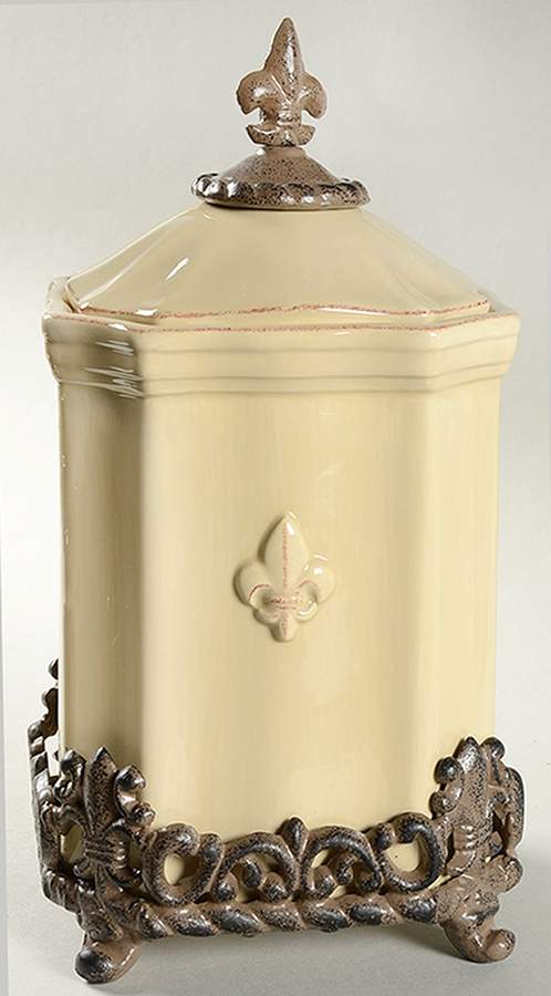 Fleur De Lis Cream Large Canister W/Metal Base by Artimino-1