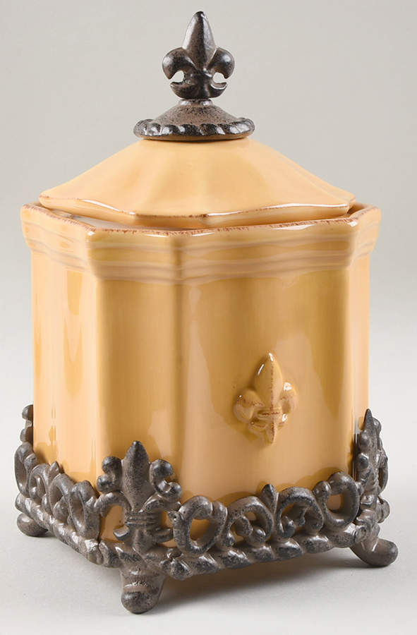 Fleur de Lis Yellow Small Canister with Metal Base by Artimino-1