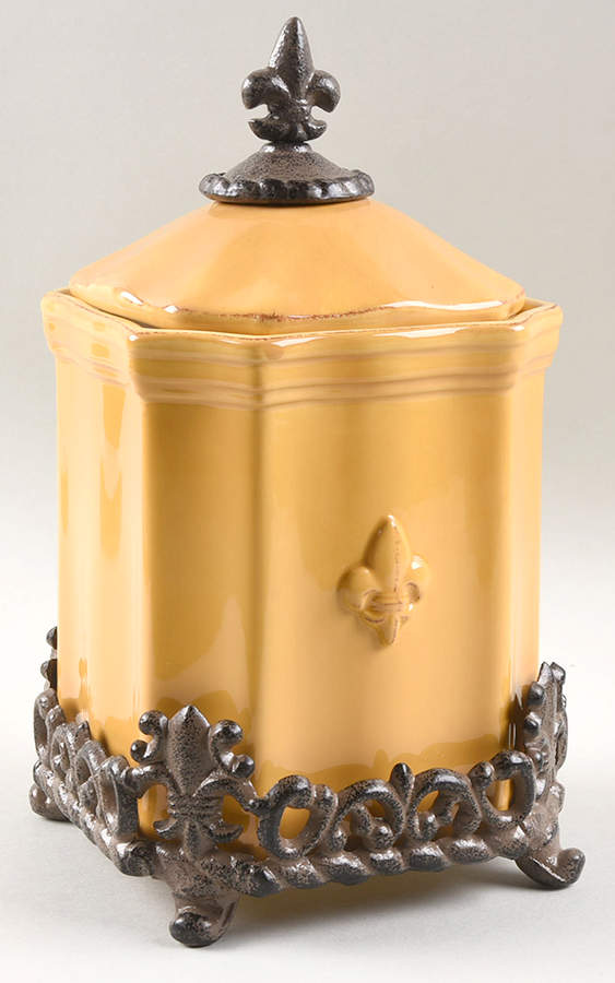 Fleur de Lis Yellow Medium Canister with Metal Base by Artimino-1