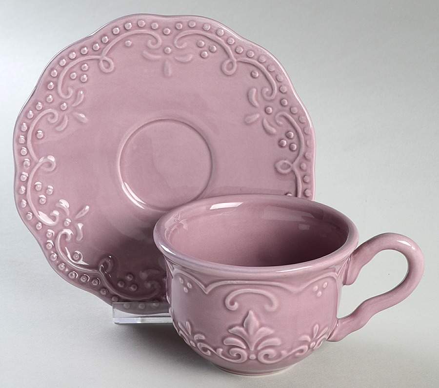 Scallop Pink Flat Cup & Saucer Set by American Atelier-1
