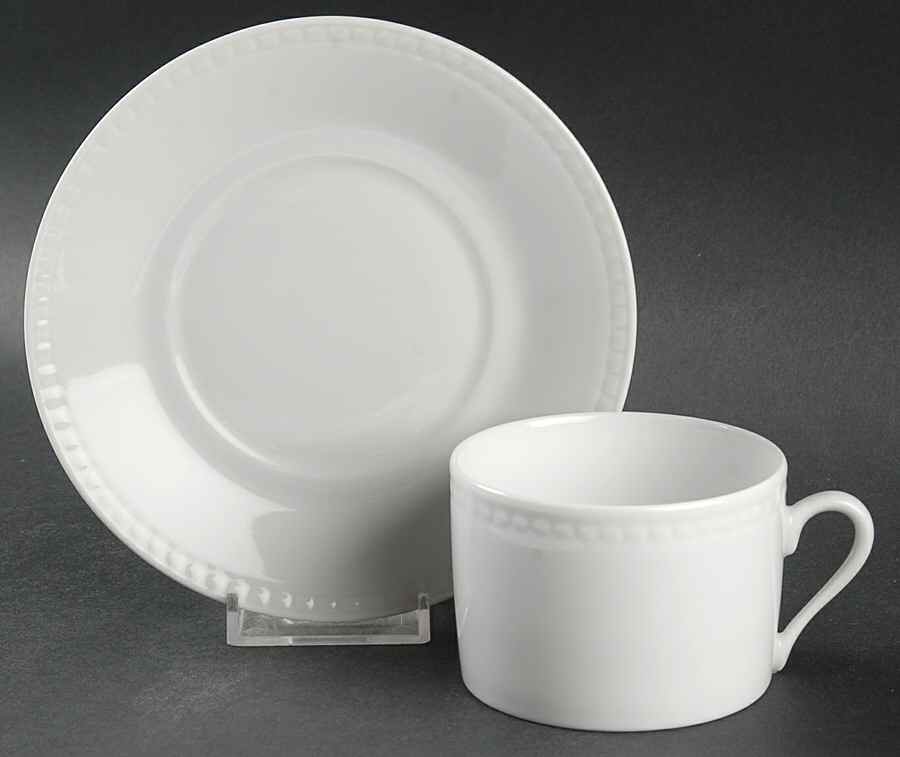 Beaded Hemstitch Flat Cup & Saucer Set by Apilco-1