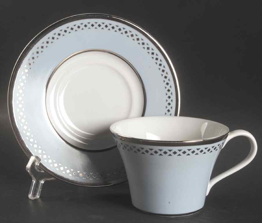 Ashford Blue Flat Cup & Saucer Set by 222 Fifth (PTS)-1