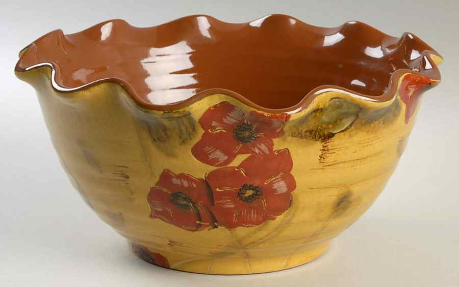 Fleur Rouge (Country French, Brown Trim) 10" Ruffled Bowl by Ambiance-1