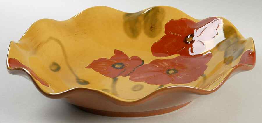 Fleur Rouge (Country French, Brown Trim) 12" Ruffled Bowl by Ambiance-1