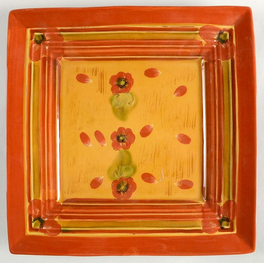 Fleur Rouge (Country French, Brown Trim) 12" Square Serving Platter by Ambiance-1