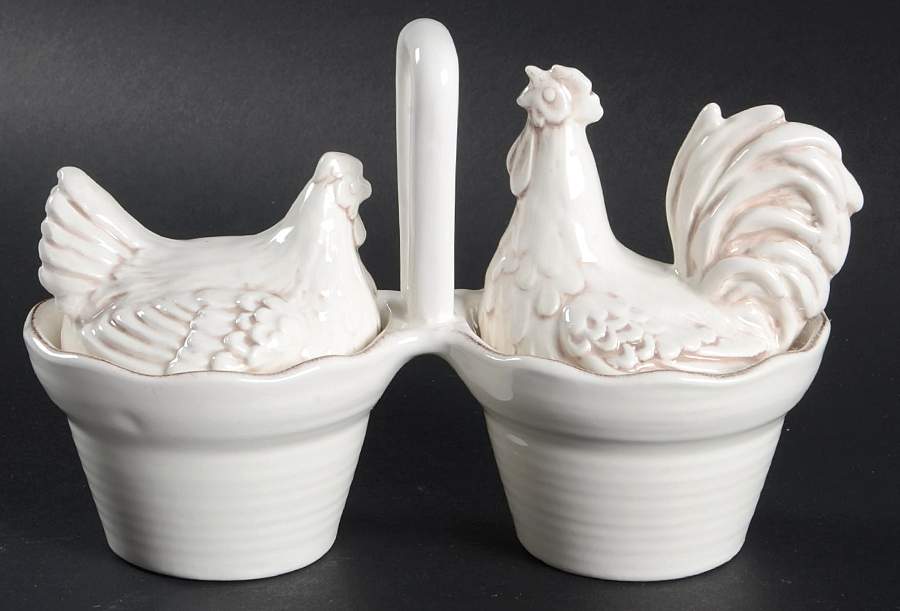 Daybreak White Figural Twin Salt Dip & Lids w/Center Handle by Artimino-1