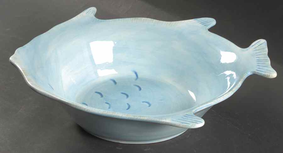 By the Sea Blue White 14" Round Figural Serving Bowl by Ambiance-1