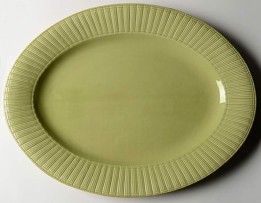 Vintage Pleats Green 20" Oval Serving Platter by Ambiance-1