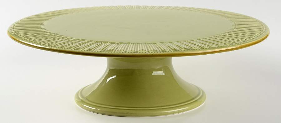 Vintage Pleats Green 12" Diameter Pedestal Cake Stand by Ambiance-1