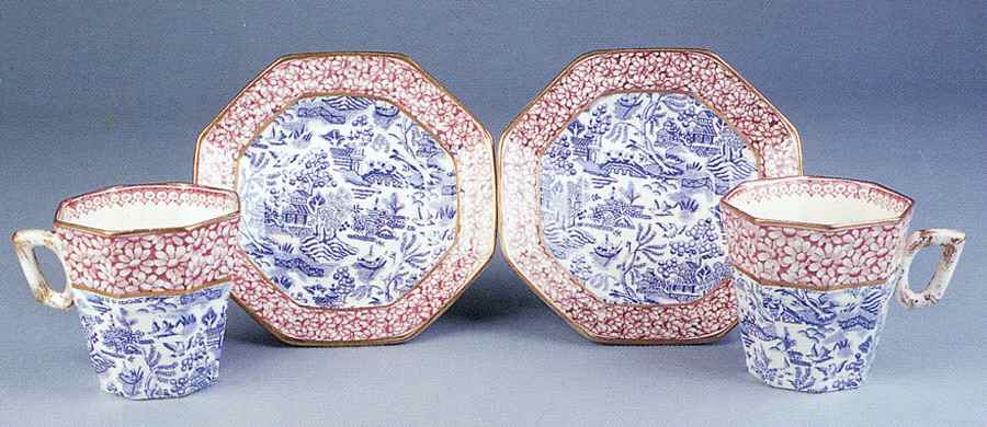 Daisy Red and Blue Flat Cup & Saucer Set by Adderley-1