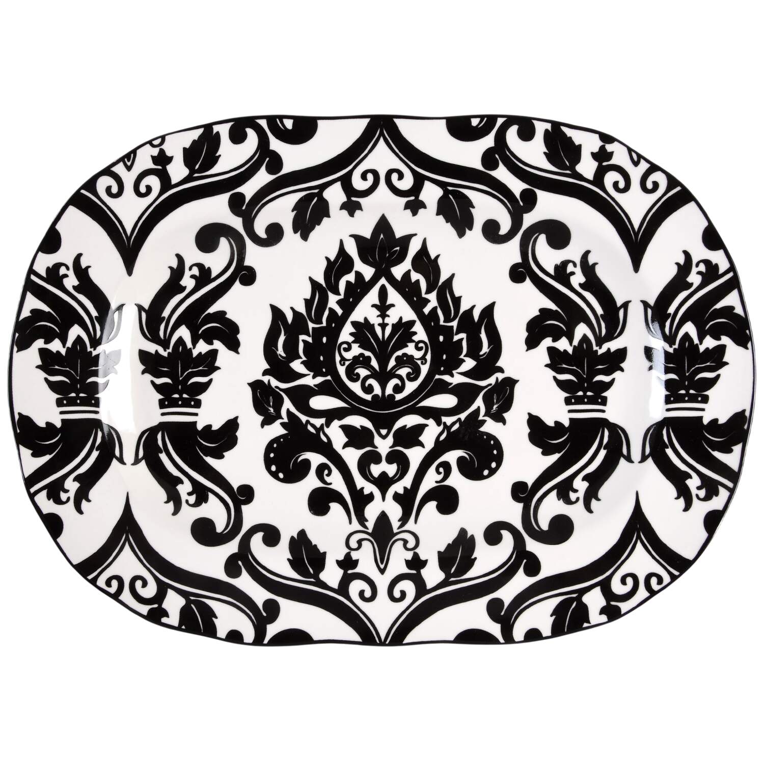 Muse Black 14" Oval Serving Platter by 222 Fifth (PTS)-1