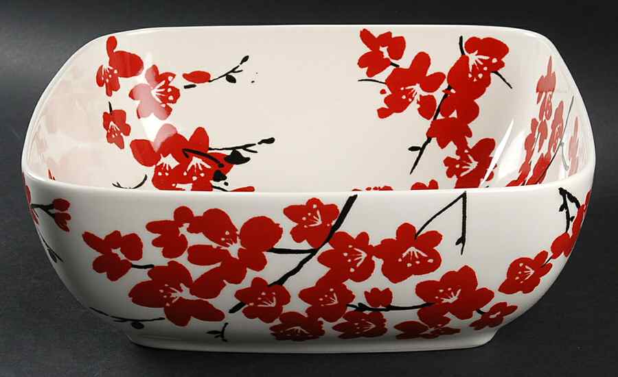Mia Blossoms Red (Soft Square) 9" Square Salad Serving Bowl by 222 Fifth (PTS)-1