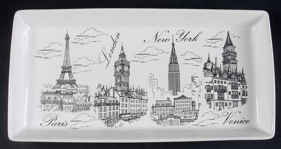 City Scenes Black 13" Rectangular Tray by 222 Fifth (PTS)-1