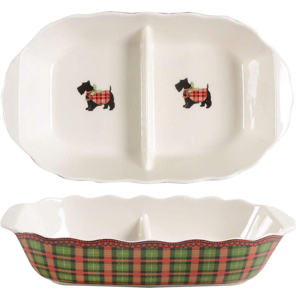 Christmas Scotty 11" Oval Divided Vegetable Bowl by 222 Fifth (PTS)-1