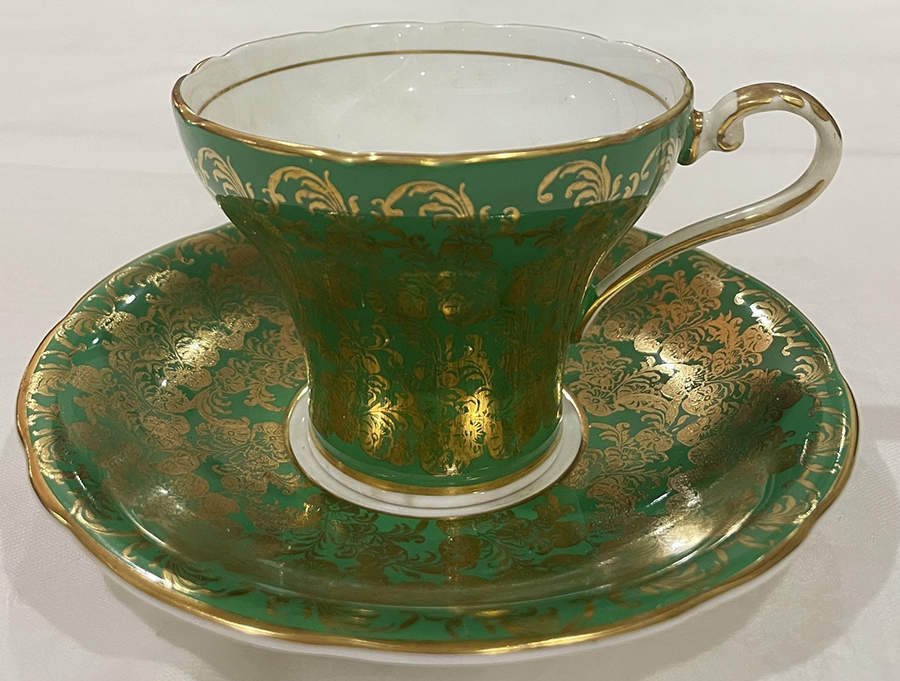 C869 Green Flat Cup & Saucer Set by John  Aynsley & Sons-1