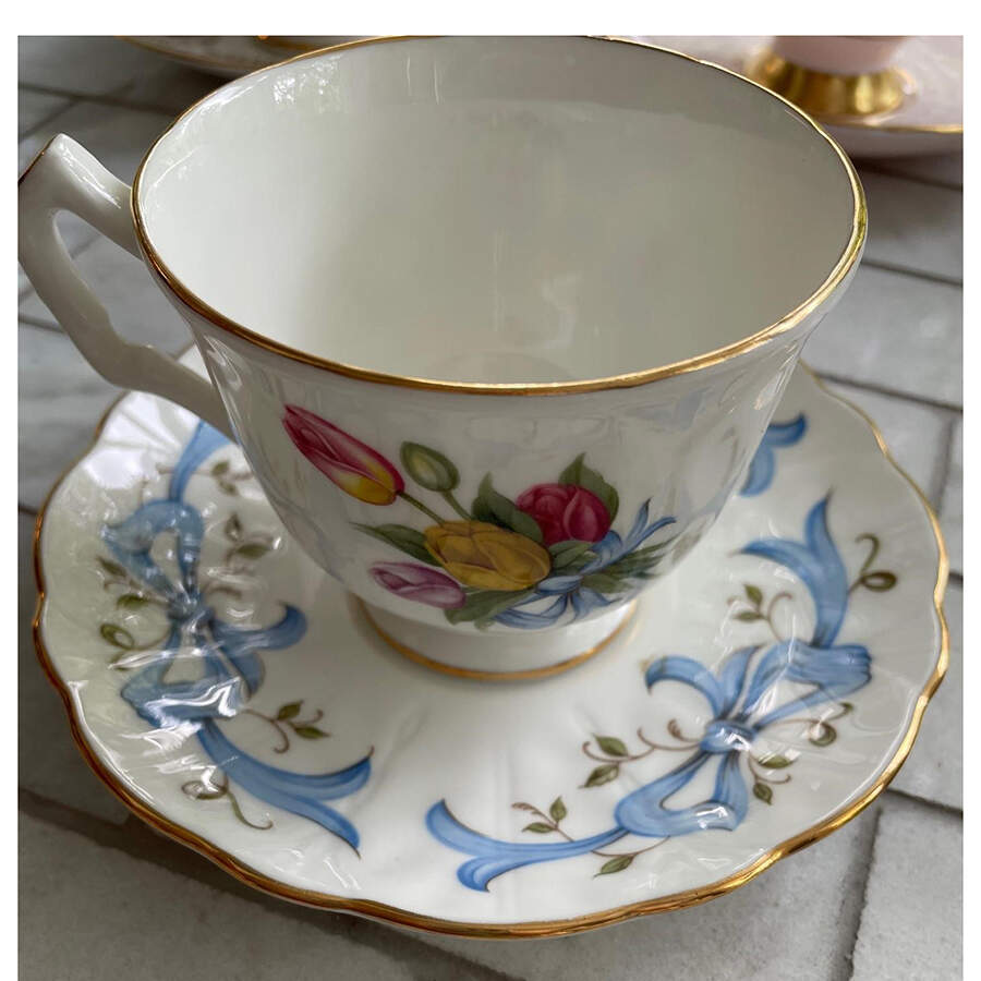 Flower of the Month Footed Cup & Saucer Set by John  Aynsley & Sons-1