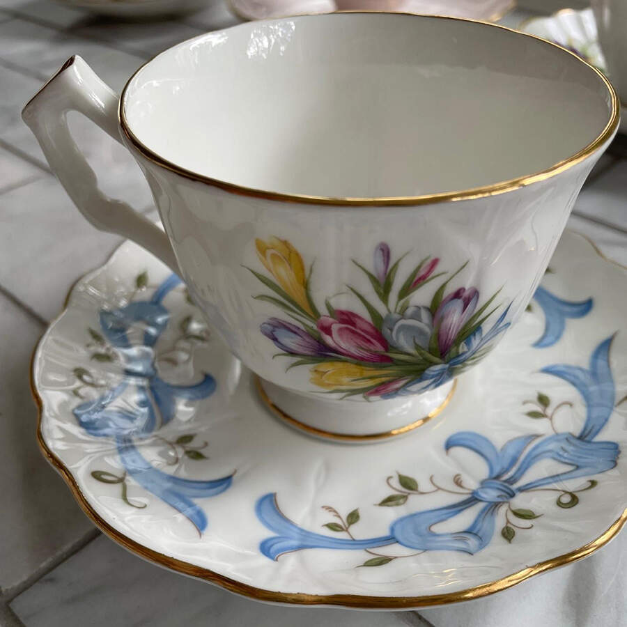 Flower of the Month Footed Cup & Saucer Set by John  Aynsley & Sons-1