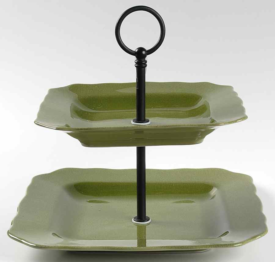 Alba Crackle Green 2 Tiered Serving Tray (Square Dinner&Salad Plate) by 222 Fifth (PTS)-1