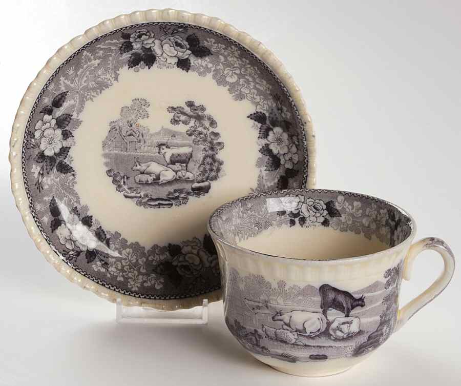 Cattle Scenery Mulberry Flat Cup & Saucer Set by Adams China-1