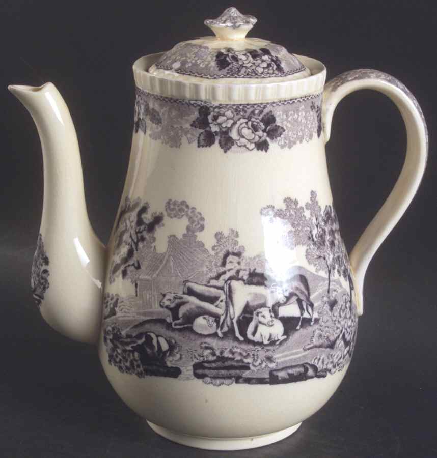Cattle Scenery Mulberry Coffee Pot & Lid by Adams China-1