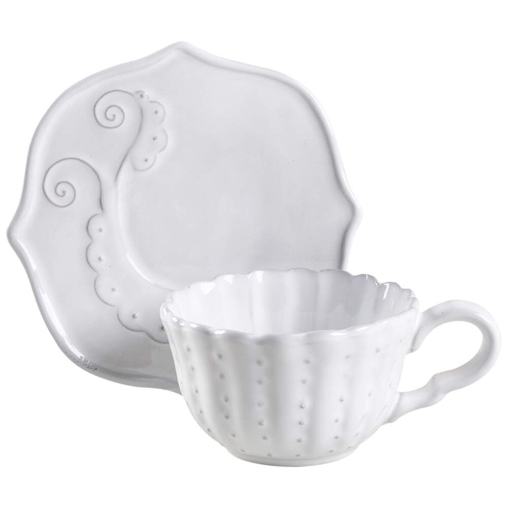 Bella Bianca Flat Cup & Bread & Butter Plate/Saucer Set by Arte Italica-1