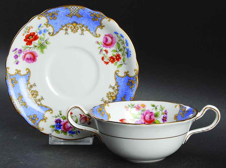 N486 Footed Cream Soup Bowl & Saucer Set by John  Aynsley & Sons-1