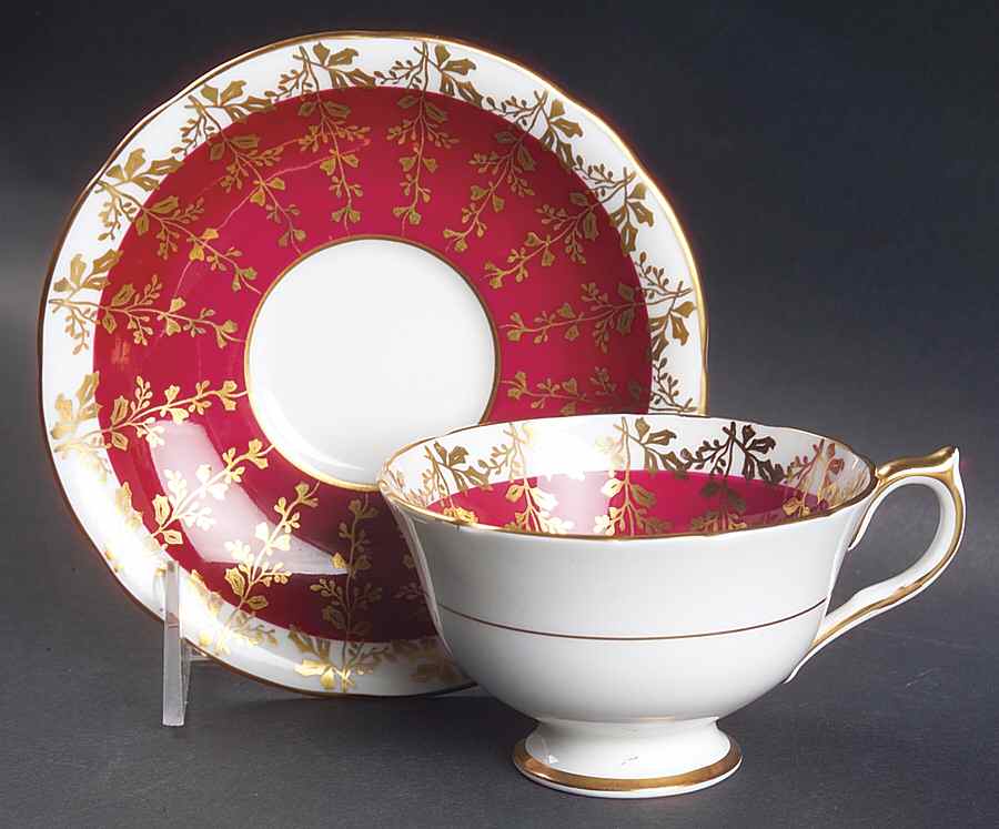 1513-Maroon Footed Cup & Saucer Set by John  Aynsley & Sons-1